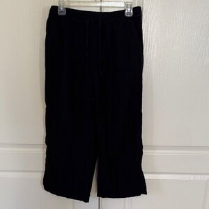 Womens Black Linen Drawstring Casual Pants